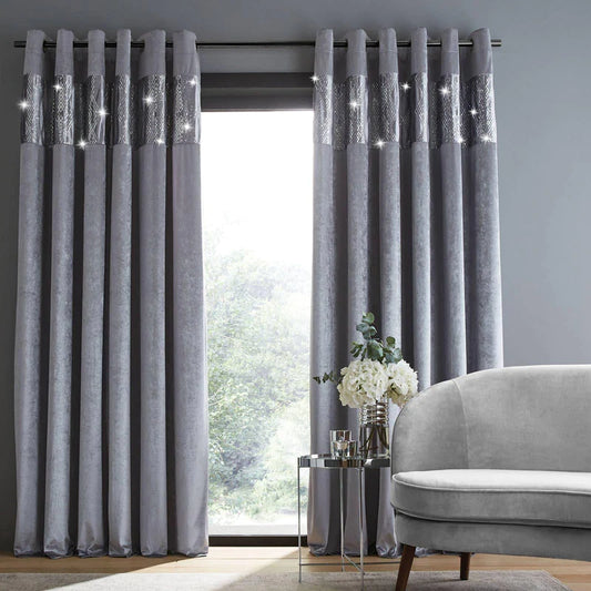 Crushed Velvet Glamour Sequin Eyelet Curtains by Catherine Lansfield