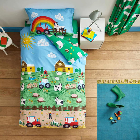 Farmyard Animals Reversible Green Duvet Cover Set by Catherine Lansfield Kids