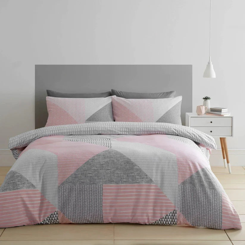 Larsson Geo Geometric Pink & Grey Duvet Cover Set by Catherine Lansfield