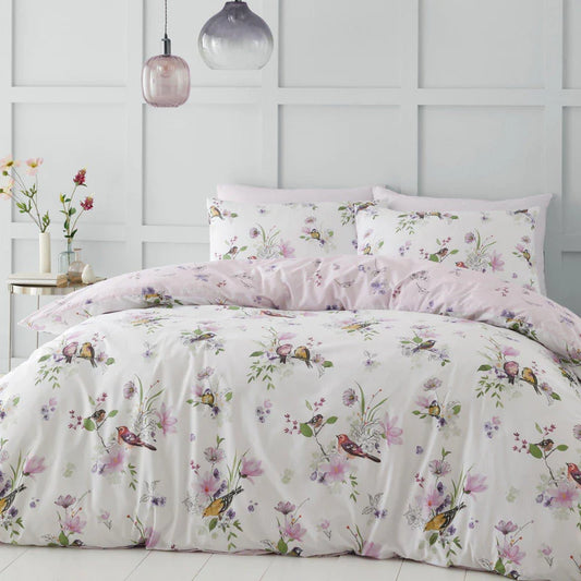 Songbird Floral Reversible Pink Duvet Cover Set by Catherine Lansfield