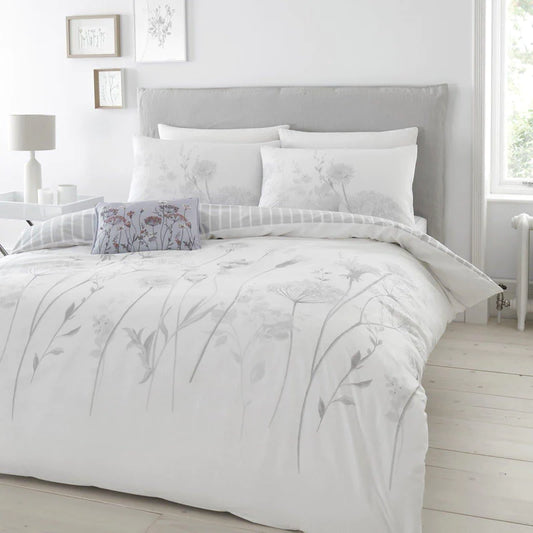 Meadowsweet Floral White & Grey Duvet Cover Set by Catherine Lansfield