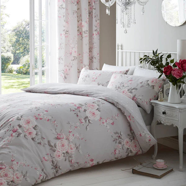 Canterbury Floral Reversible Grey Duvet Cover Set by Catherine Lansfield