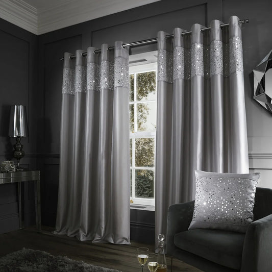 Glitzy Sequin Eyelet Curtains Grey - Catherine Lansfield