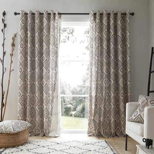 Ziri Geo Cotton Lined Eyelet Curtains Natural - Pineapple Elephant