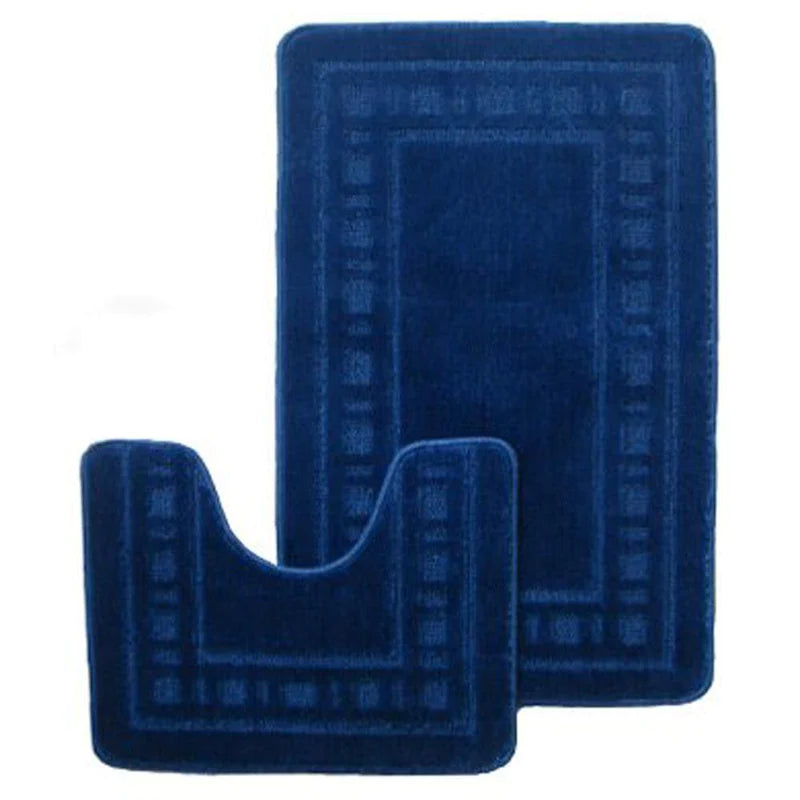 Armoni Bordered Bath & Pedestal Mat Set Navy