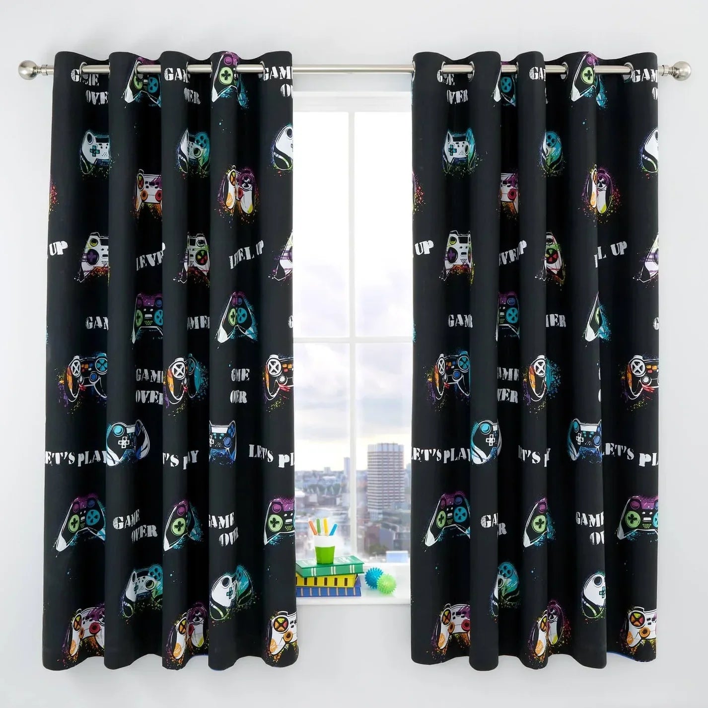 Game Over Eyelet Curtains by Catherine Lansfield Kids