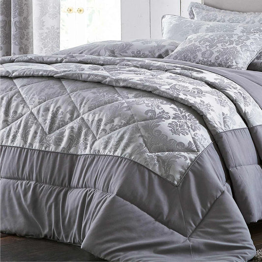 Silver Damask Jacquard Quilted Bedspread by Catherine Lansfield