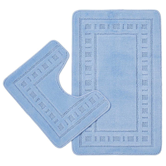 Armoni Bordered Bath & Pedestal Mat Set Blue