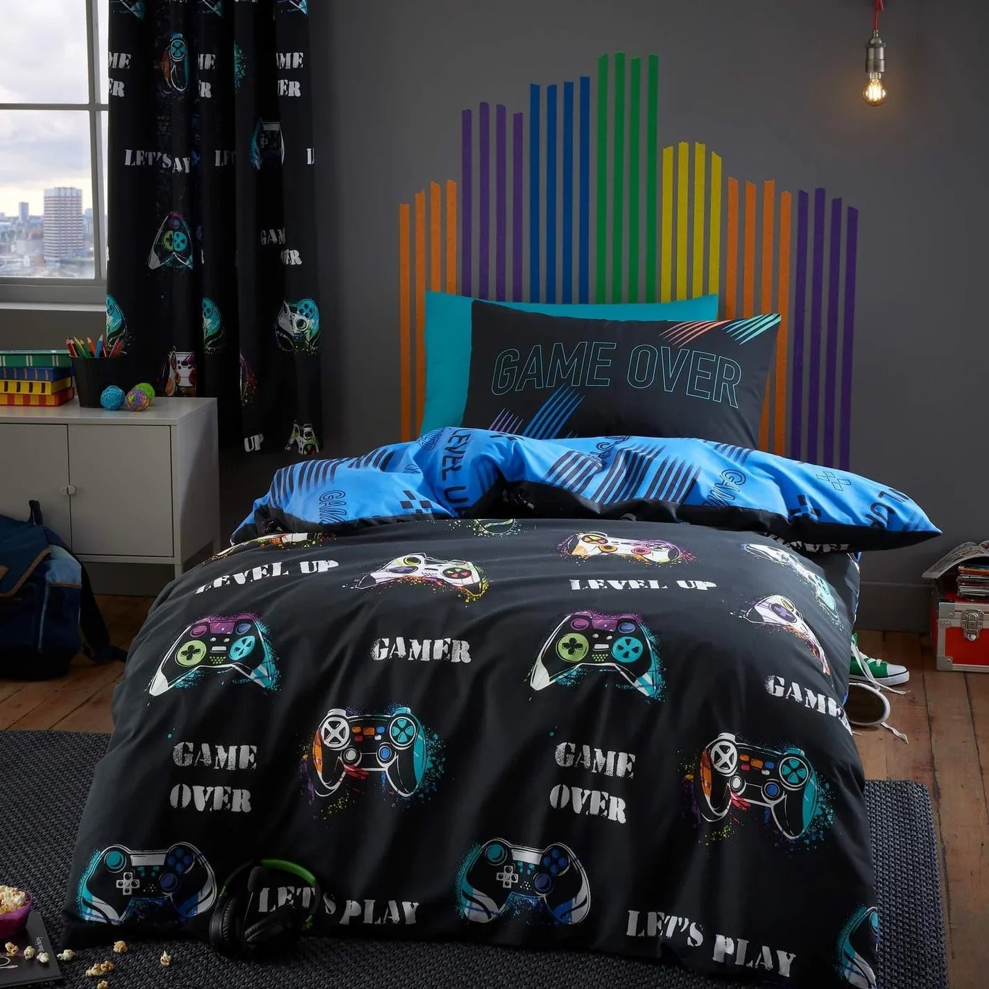 Game Over Reversible Black Duvet Cover Set by Catherine Lansfield Kids