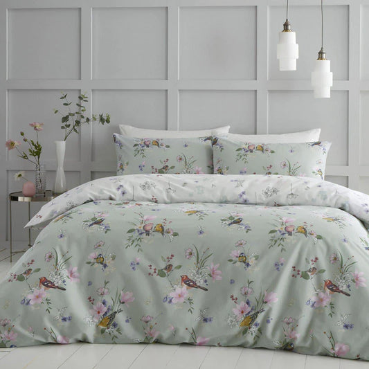 Songbird Floral Reversible Sage Green Duvet Cover Set