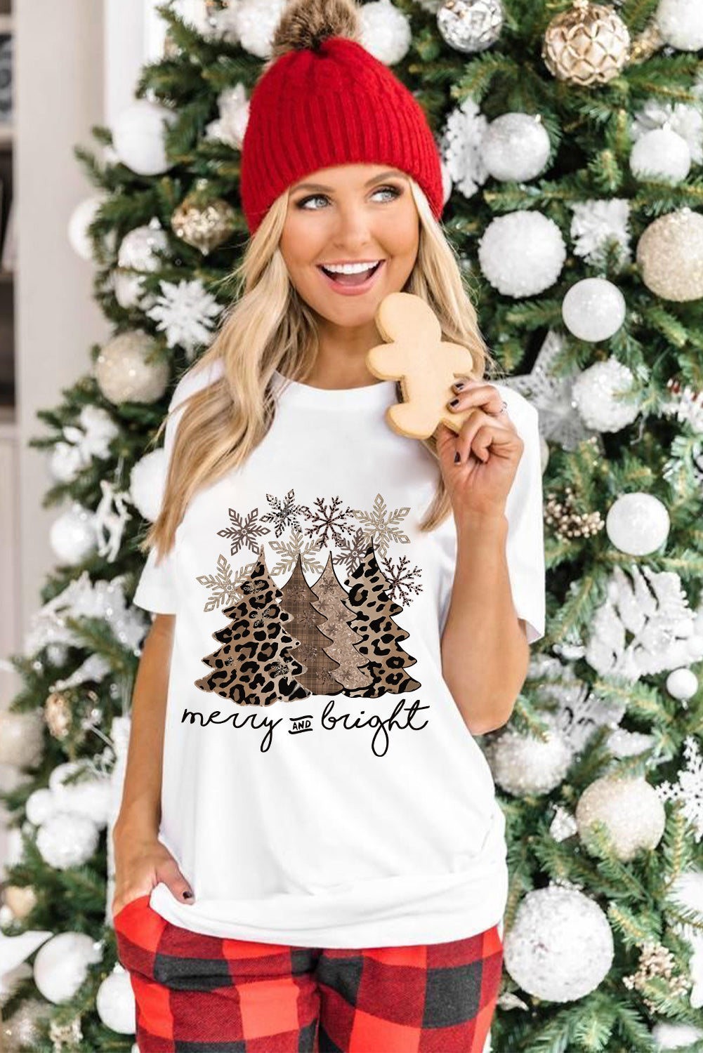 Black Leopard Christmas Tree Crew Neck Graphic T Shirt