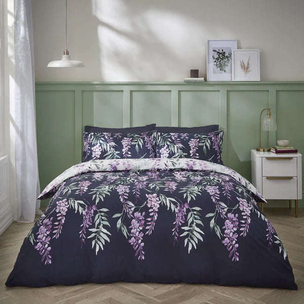 Wisteria Floral Reversible Navy & White Duvet Cover Set by Catherine Lansfield