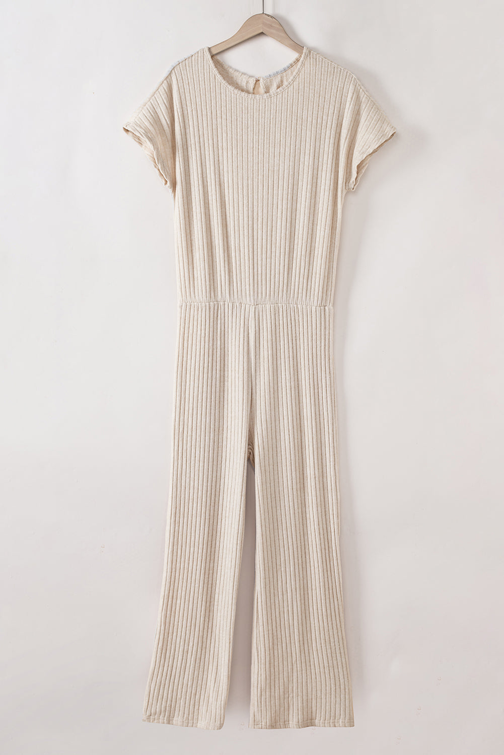 Solid Color Ribbed Short Sleeve Wide Leg Jumpsuit