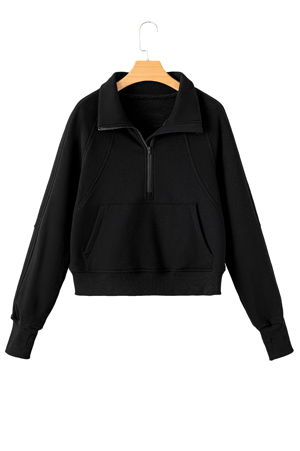 Zip Up Stand Collar Ribbed Thumbhole Sleeve Sweatshirt - 12 Colours Available