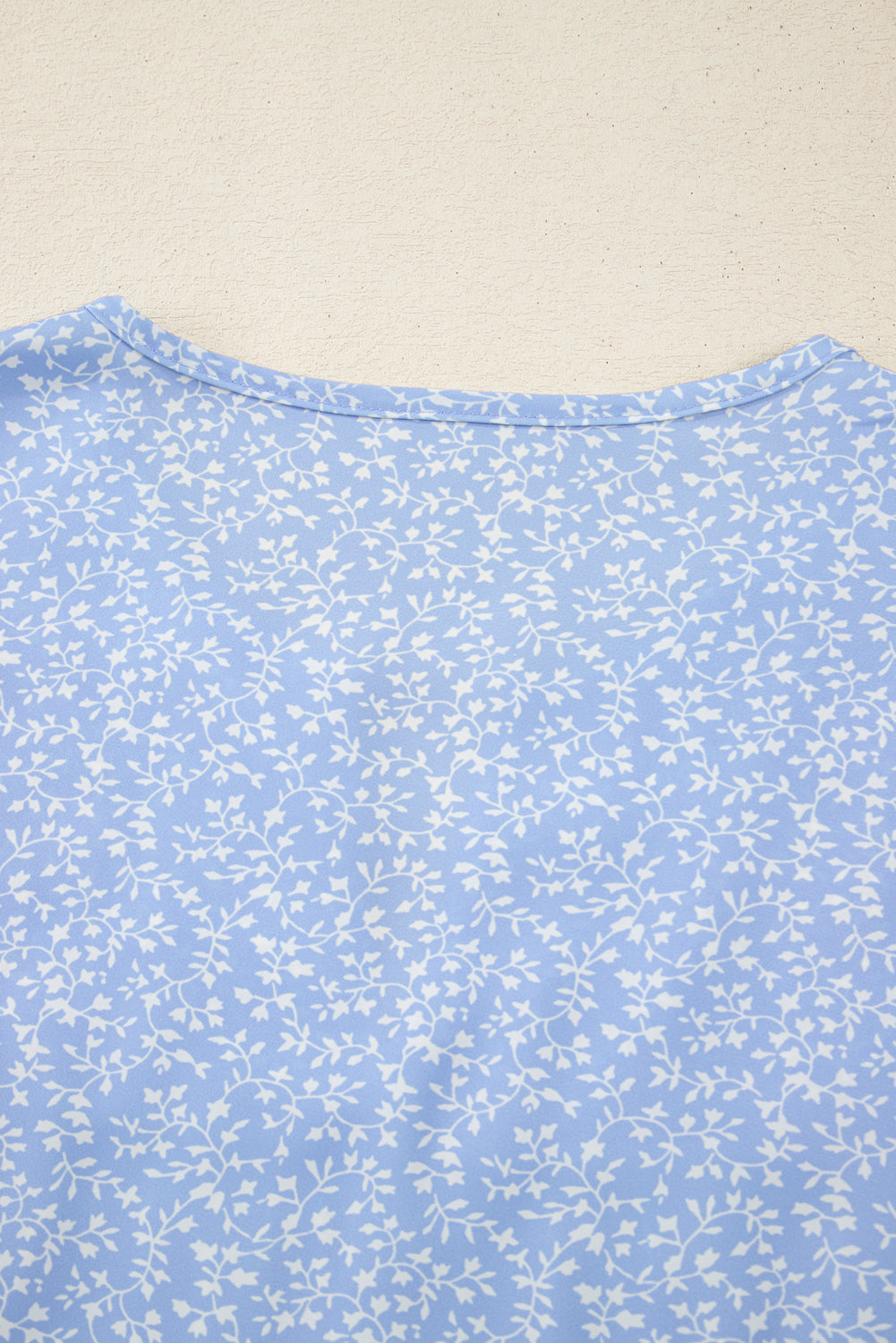 Sky Blue Floral Embroidered Notched V Neck Puff Sleeve Blouse