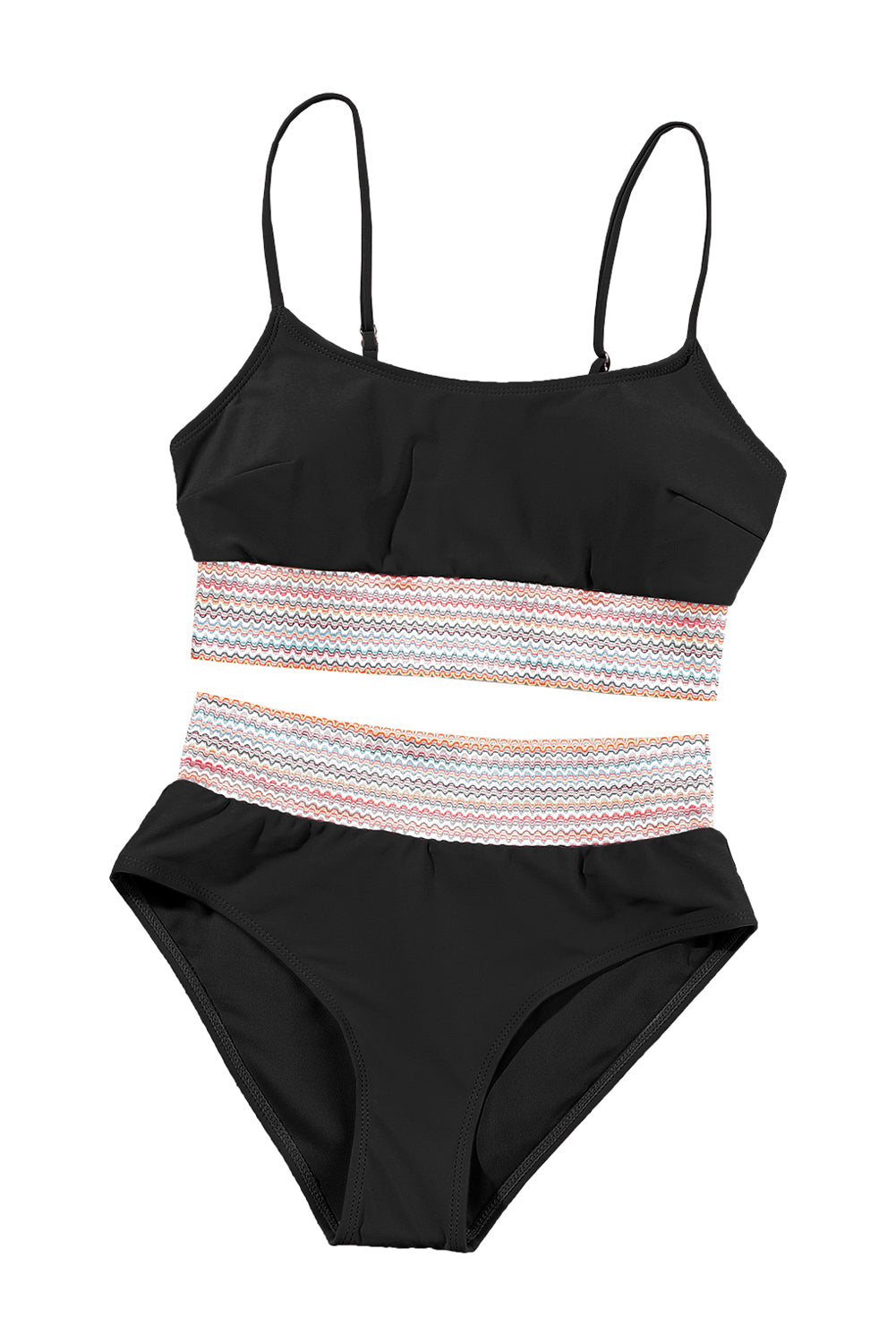 Striped Patchwork Spaghetti Strap High Waist Bikini Set