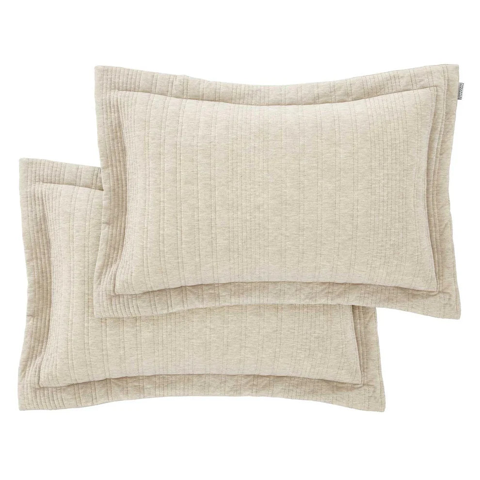Tamba Jersey Stripe Quilted Oxford Pillowcase Pair in Natural by Pineapple Elephant