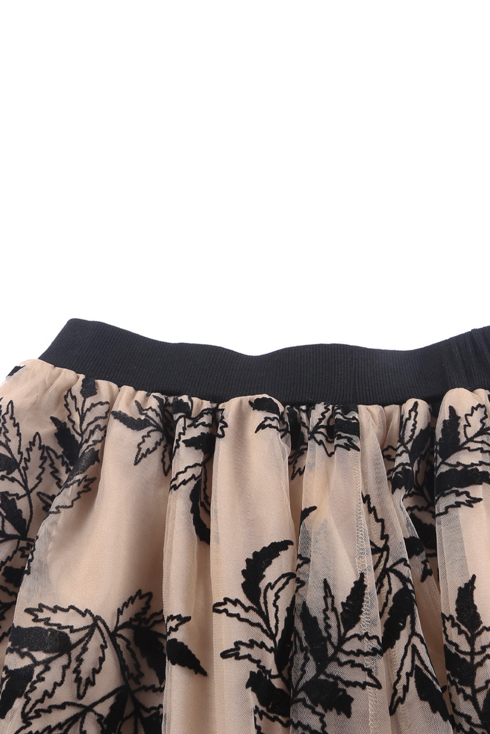 Peach Blossom Floral Leaves Embroidered High Waist Maxi Skirt