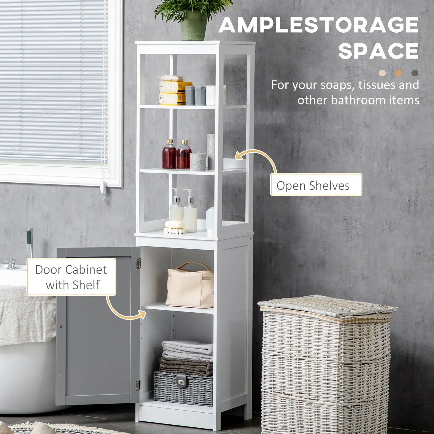 Tallboy Tall Bathroom Cabinet in White Grey