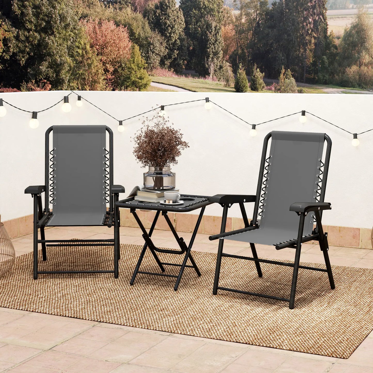 Three-Piece Garden Table and Chair Set - Dark Grey