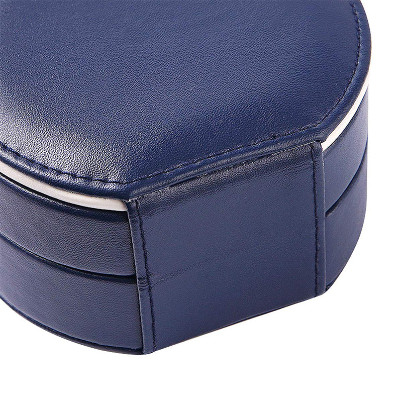 Round Jewellery Boxes Portable PU Leather Case 2 Layers Storage Organizer for Travel, Home