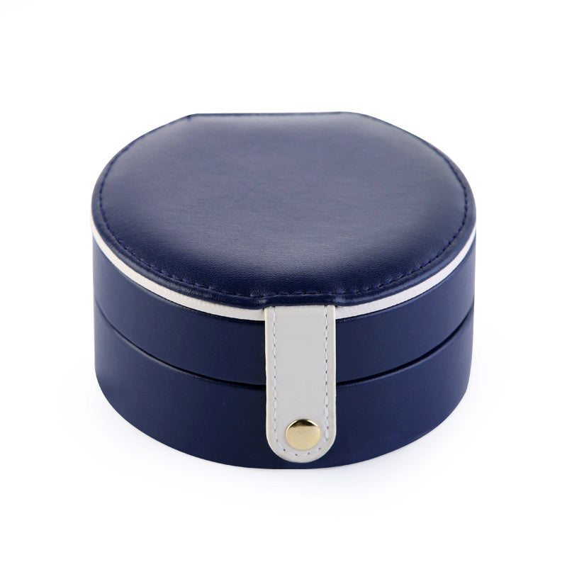 Round Jewellery Boxes Portable PU Leather Case 2 Layers Storage Organizer for Travel, Home