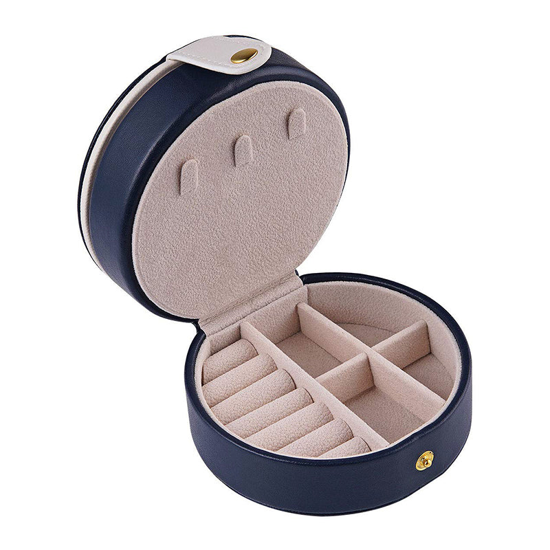 Round Jewellery Boxes Portable PU Leather Case 2 Layers Storage Organizer for Travel, Home