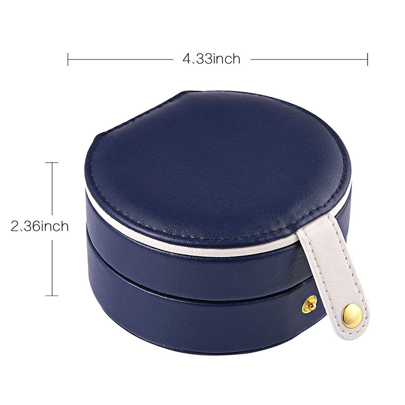 Round Jewellery Boxes Portable PU Leather Case 2 Layers Storage Organizer for Travel, Home