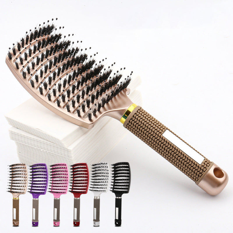 Natural Boar Bristle Detangling Nylon Brush Large Curved Curly Hair Styler