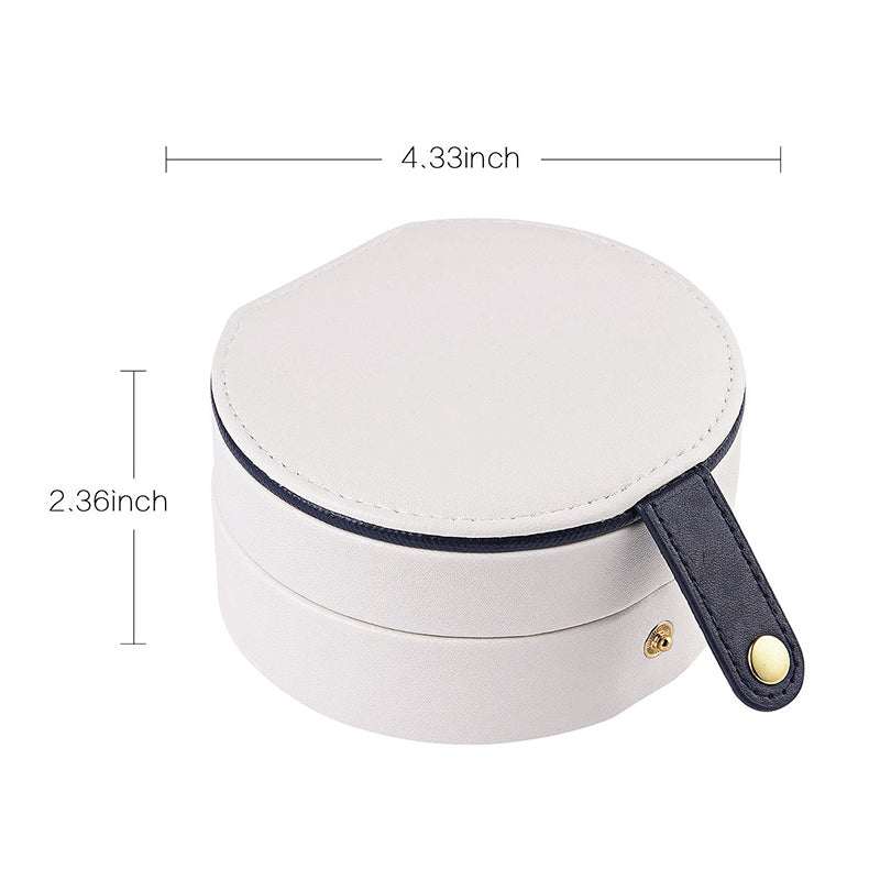 Round Jewellery Boxes Portable PU Leather Case 2 Layers Storage Organizer for Travel, Home