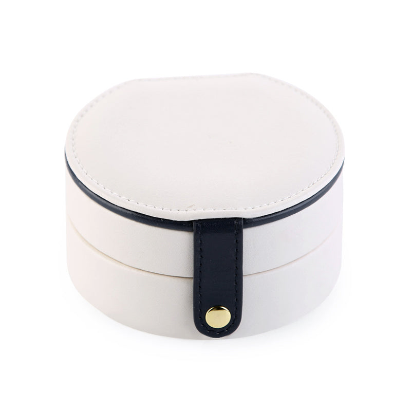 Round Jewellery Boxes Portable PU Leather Case 2 Layers Storage Organizer for Travel, Home