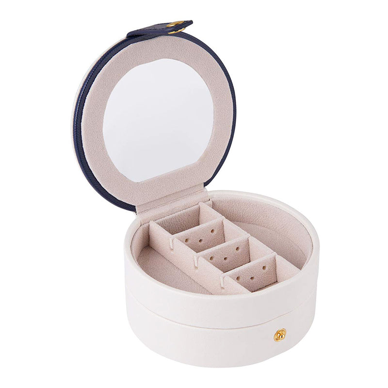 Round Jewellery Boxes Portable PU Leather Case 2 Layers Storage Organizer for Travel, Home