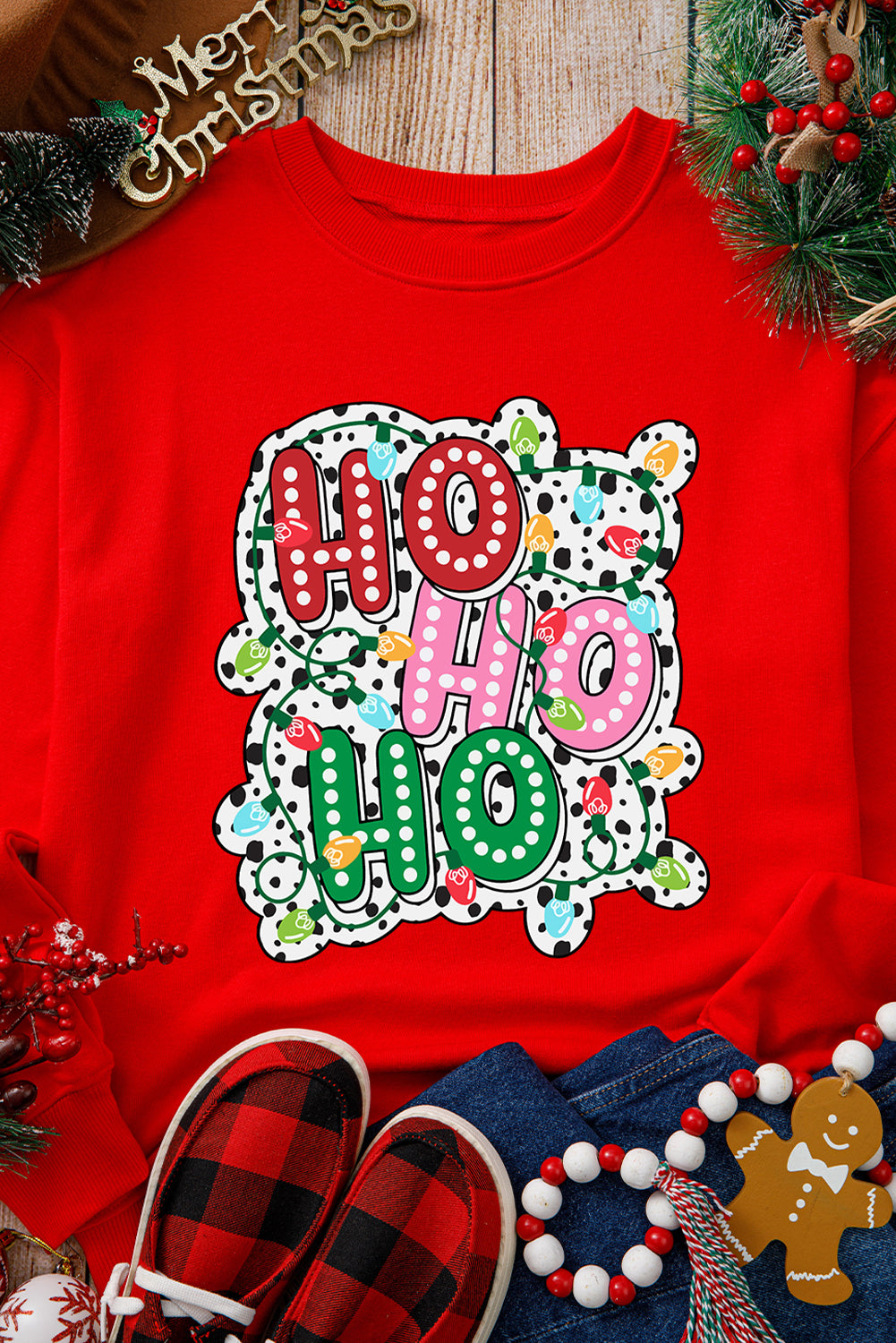 Red HOHOHO Heat Transfer Print Graphic Sweatshirt