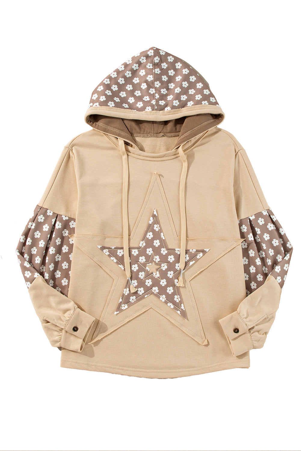 Floral Patchwork Star Pattern Drawstring Hoodie