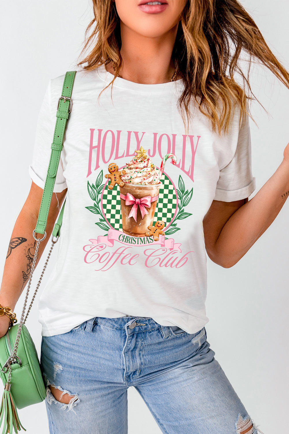 White Holly Jolly Christmas Coffee Club Graphic Tee