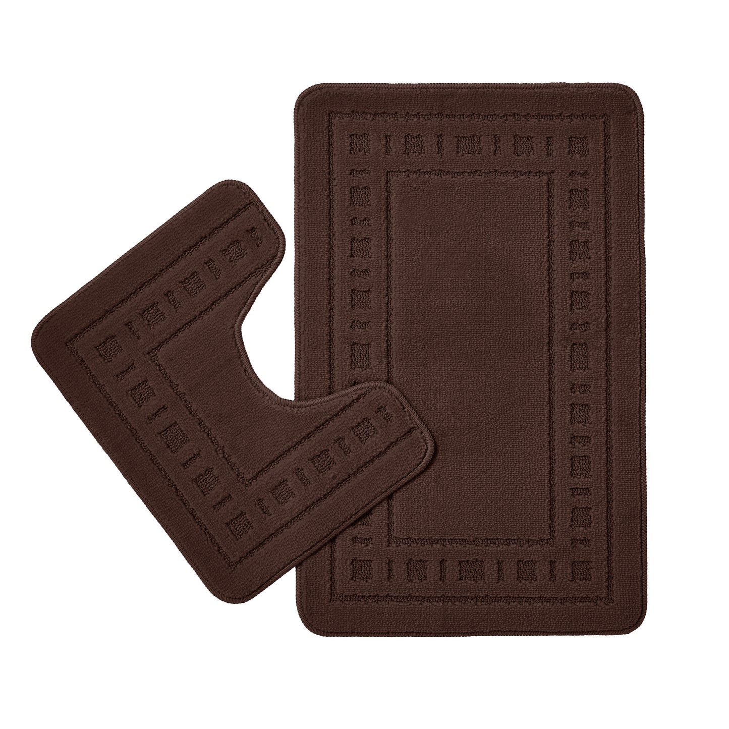 Armoni Bordered Bath & Pedestal Mat Set in Chocolate