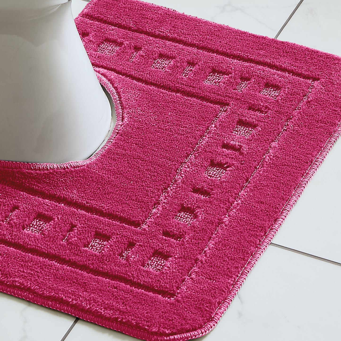 Armoni Bordered Bath & Pedestal Mat Set in Hot Pink