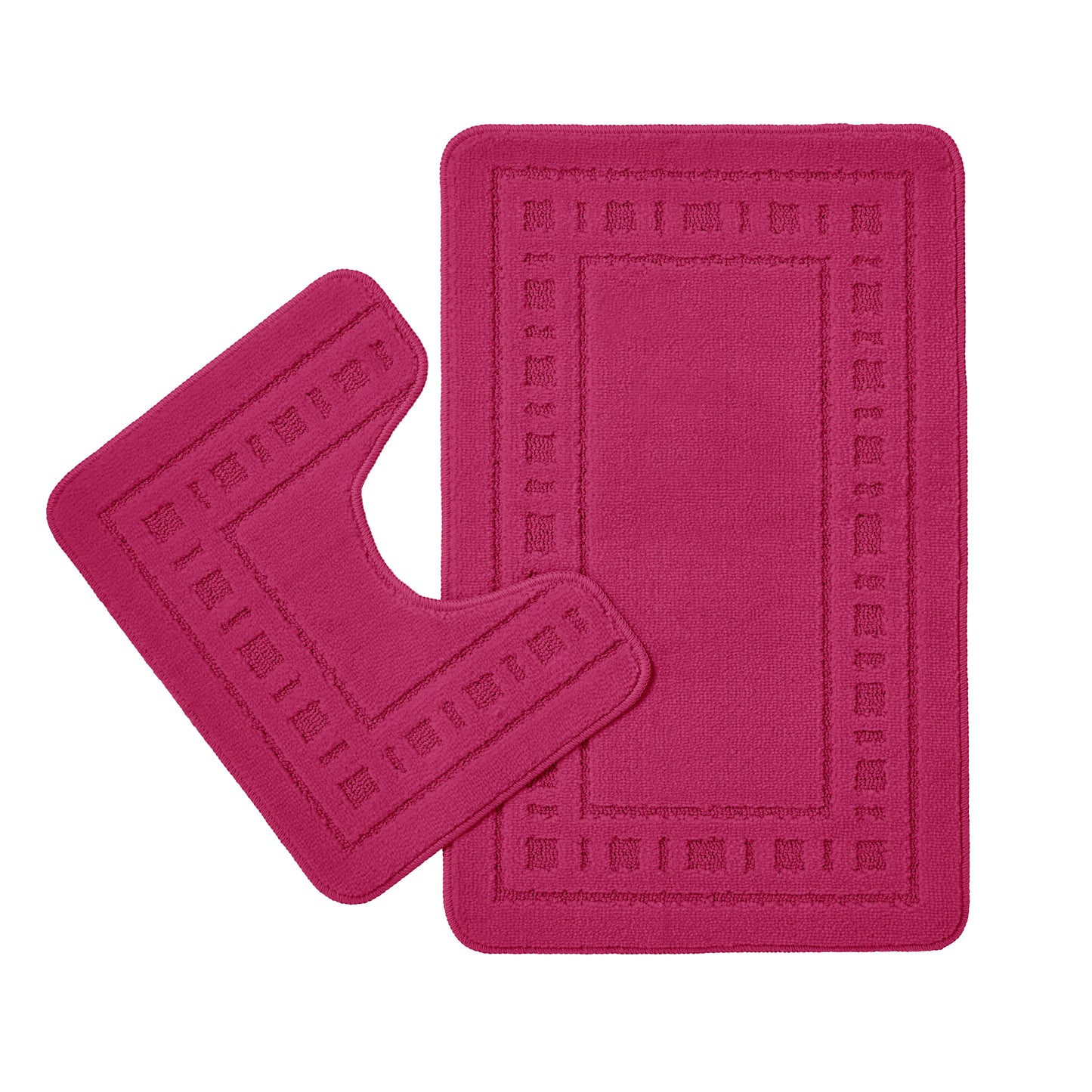 Armoni Bordered Bath & Pedestal Mat Set in Hot Pink