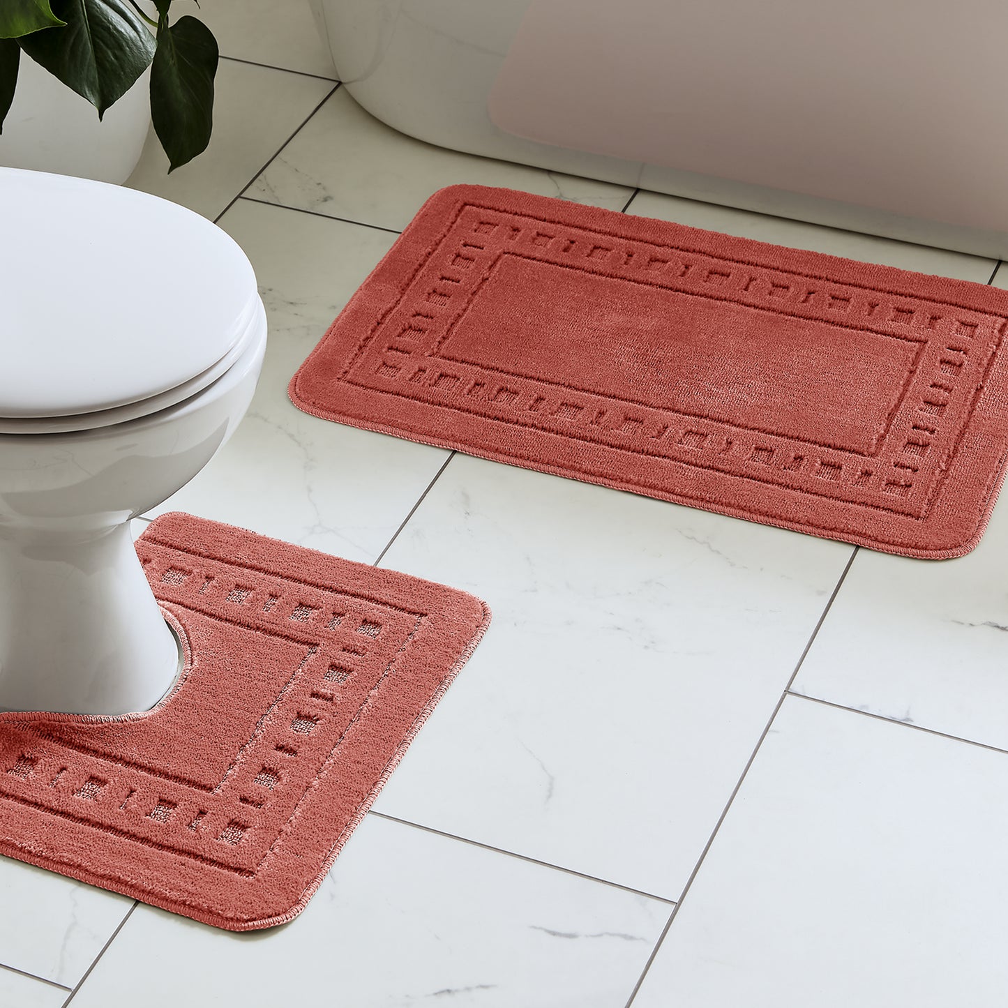 Catherine Lansfield Armoni Bath & Pedestal Mat Set in Terracotta