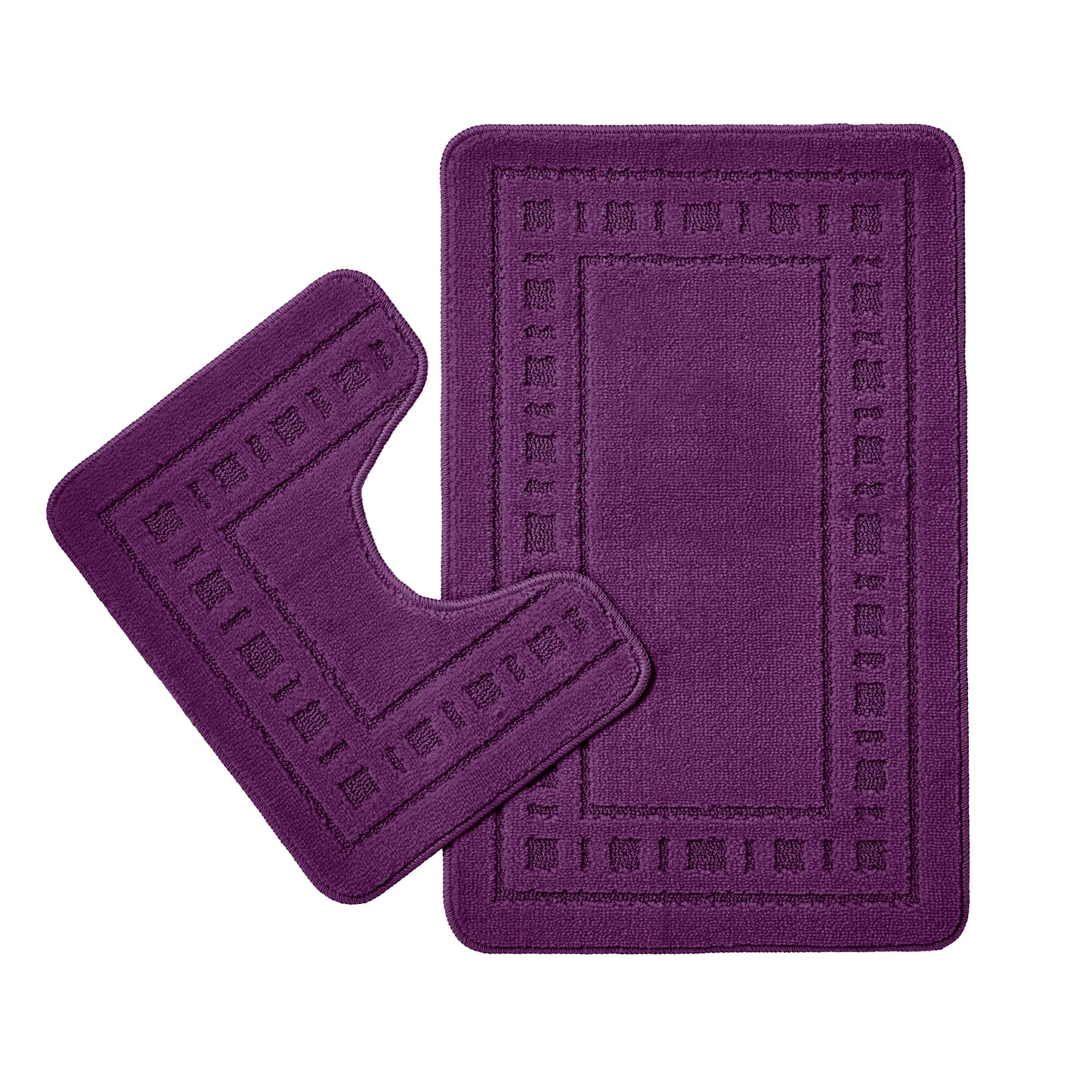 Armoni Bordered Bath & Pedestal Mat Set in Plum