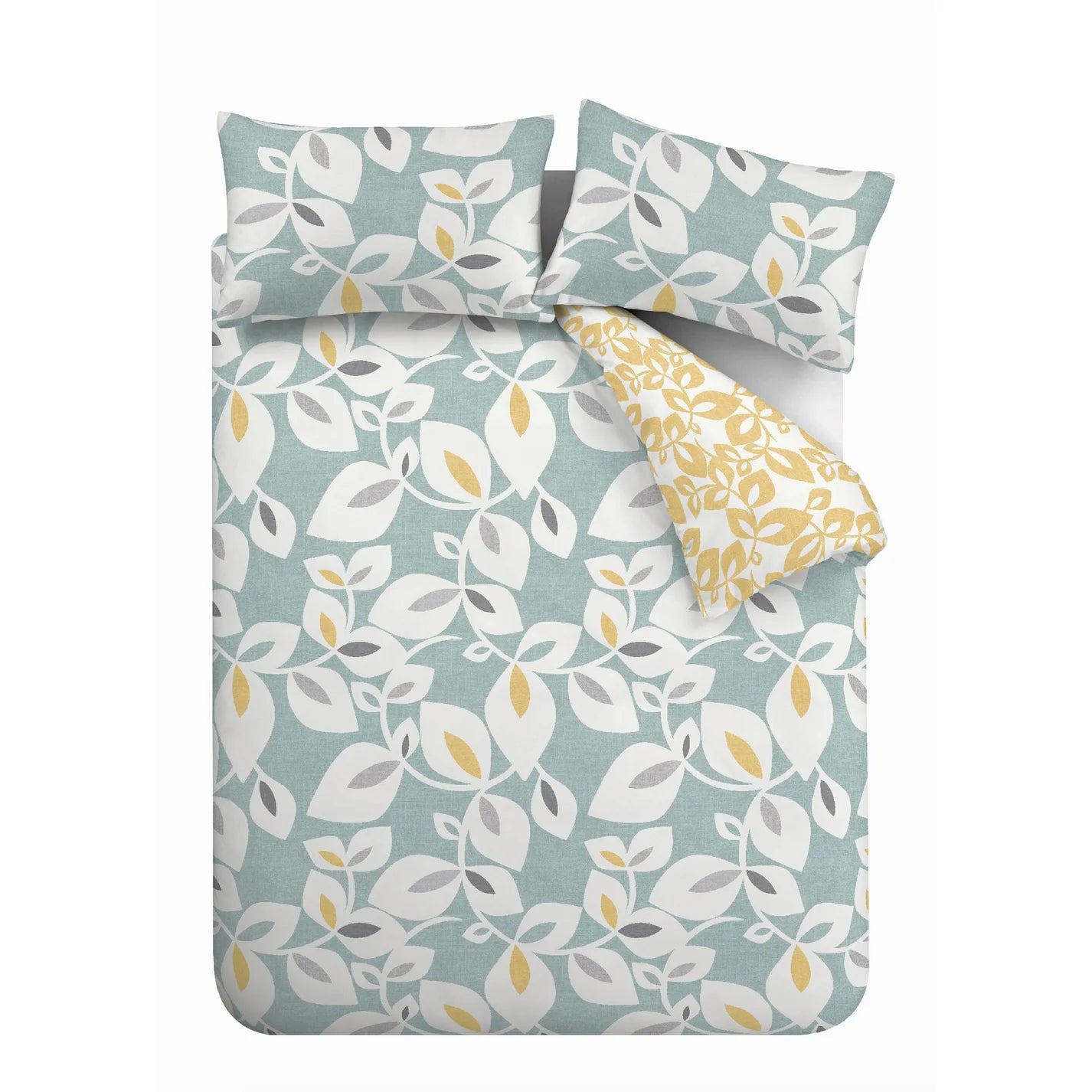 Inga Leaf Reversible Teal Duvet Cover Set - Catherine Lansfield