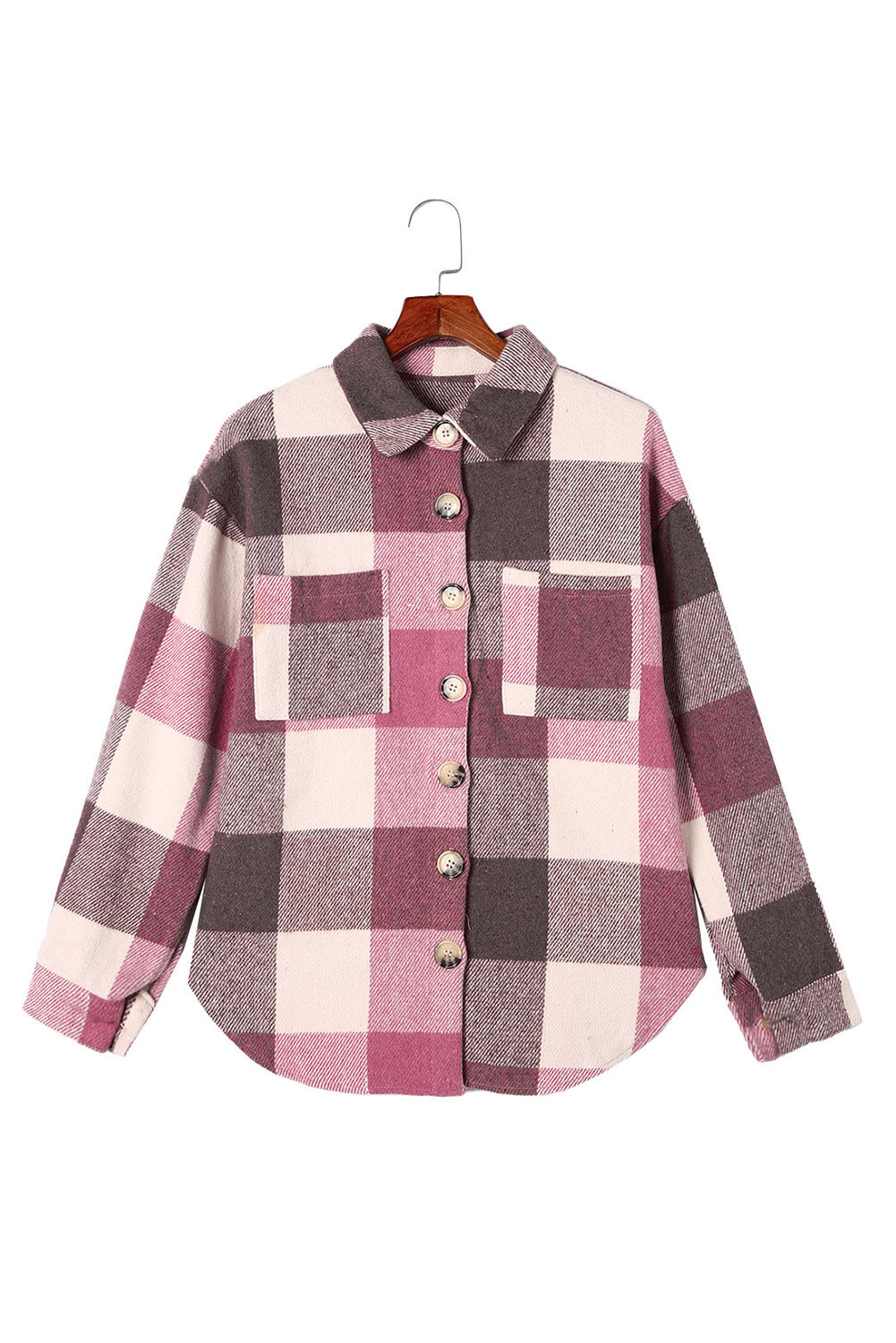 Plaid Color Block Pockets Buttoned Shacket