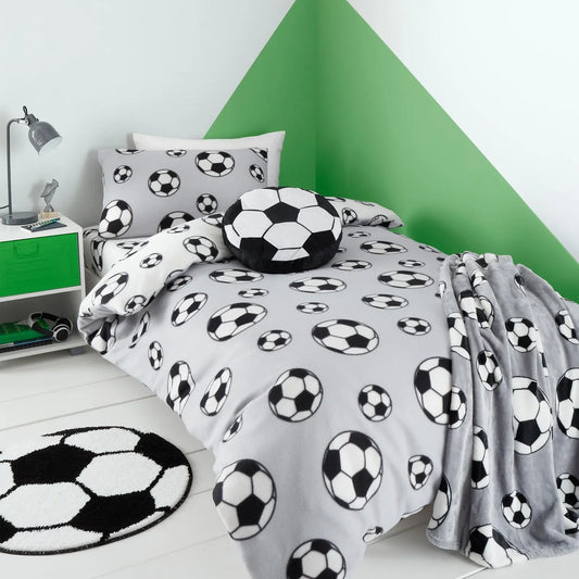 Football Cosy Fleece Reversible Grey Duvet Cover Set by Catherine Lansfield kids