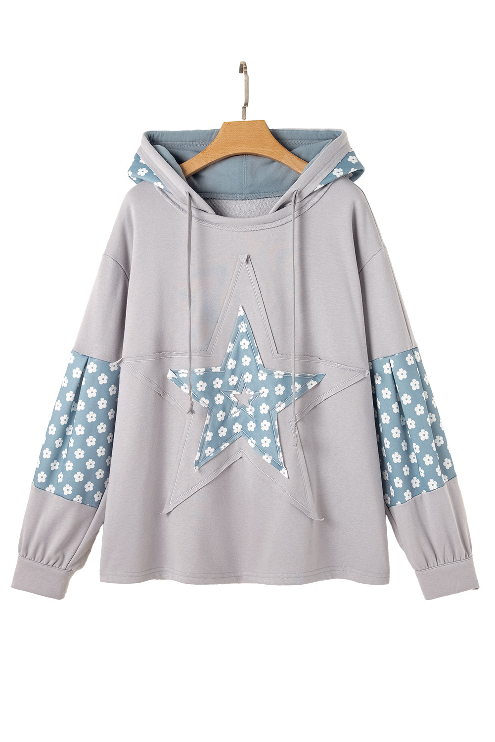 Floral Patchwork Star Pattern Drawstring Hoodie