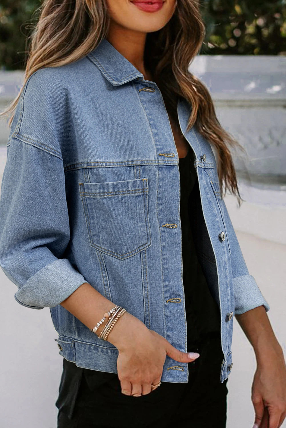 Washed Oversized Pocketed Denim Jacket