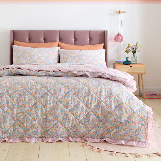 Darcy Floral Reversible Bedspread in Pink by Catherine Lansfield