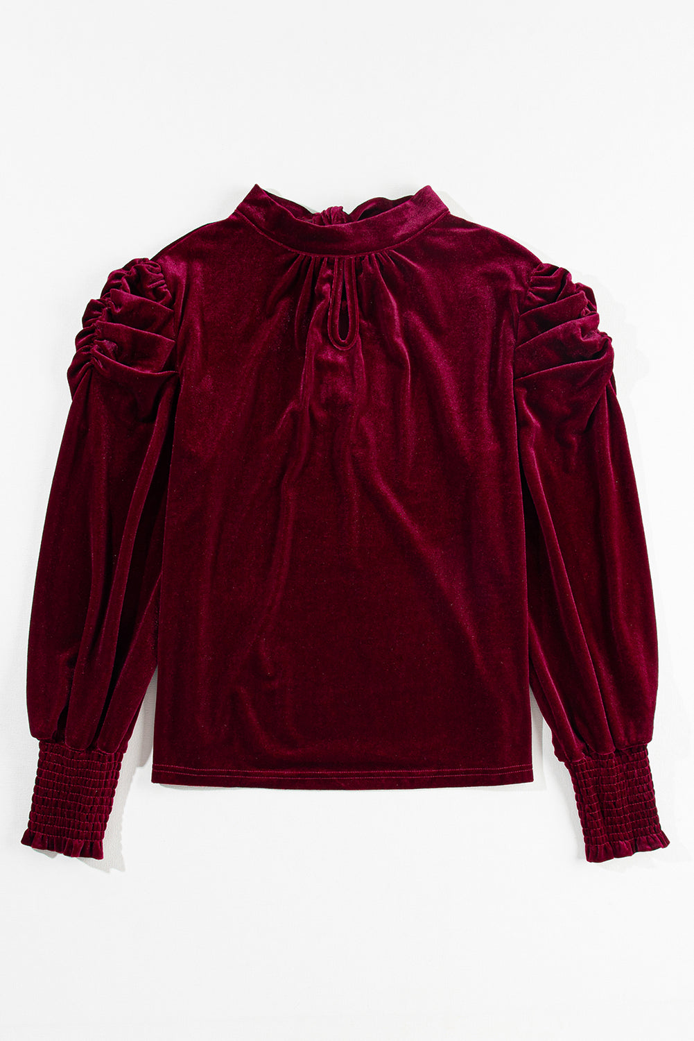 Mock Keyhole Neck Puff Sleeve Velvet Blouse