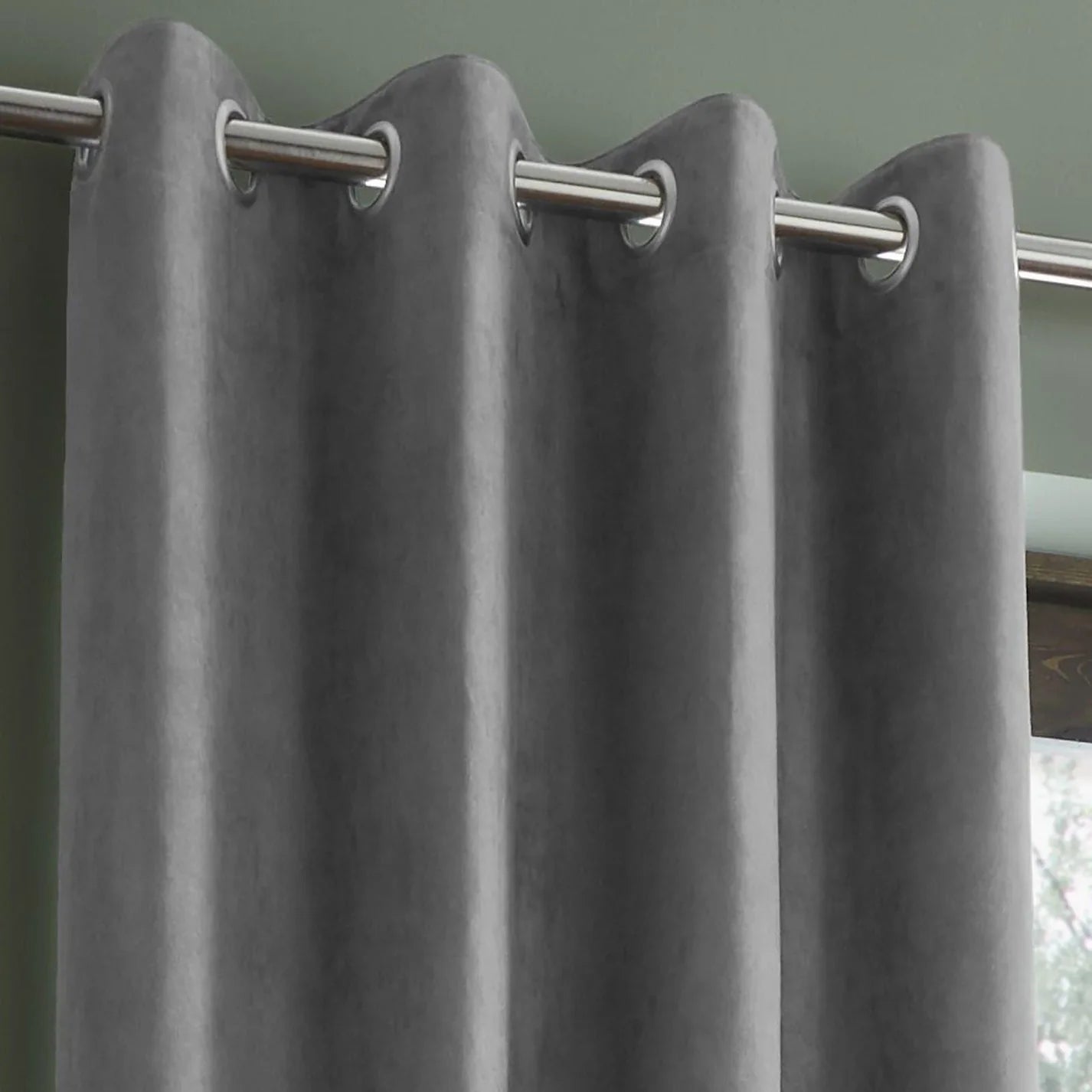 Grey Faux Suede Lined Eyelet Curtains - Catherine Lansfield