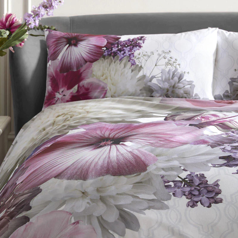 Mayfair Lady Floral Print 100% Cotton Purple Duvet Cover Set by Laurence Llewelyn-Bowen