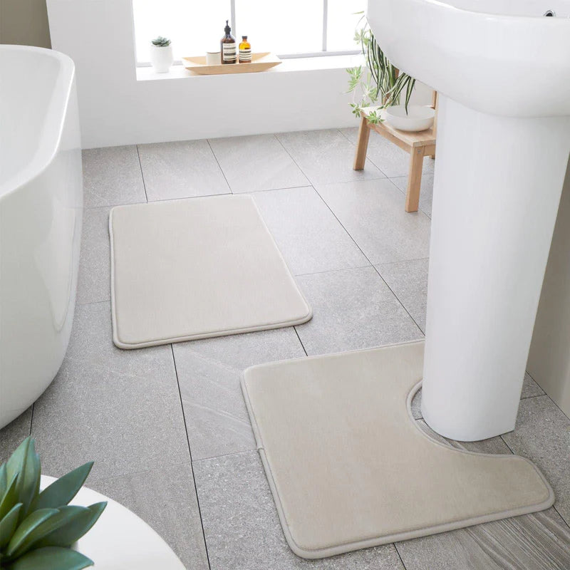 Anti-Bacterial Bath & Pedestal Mat Set Natural